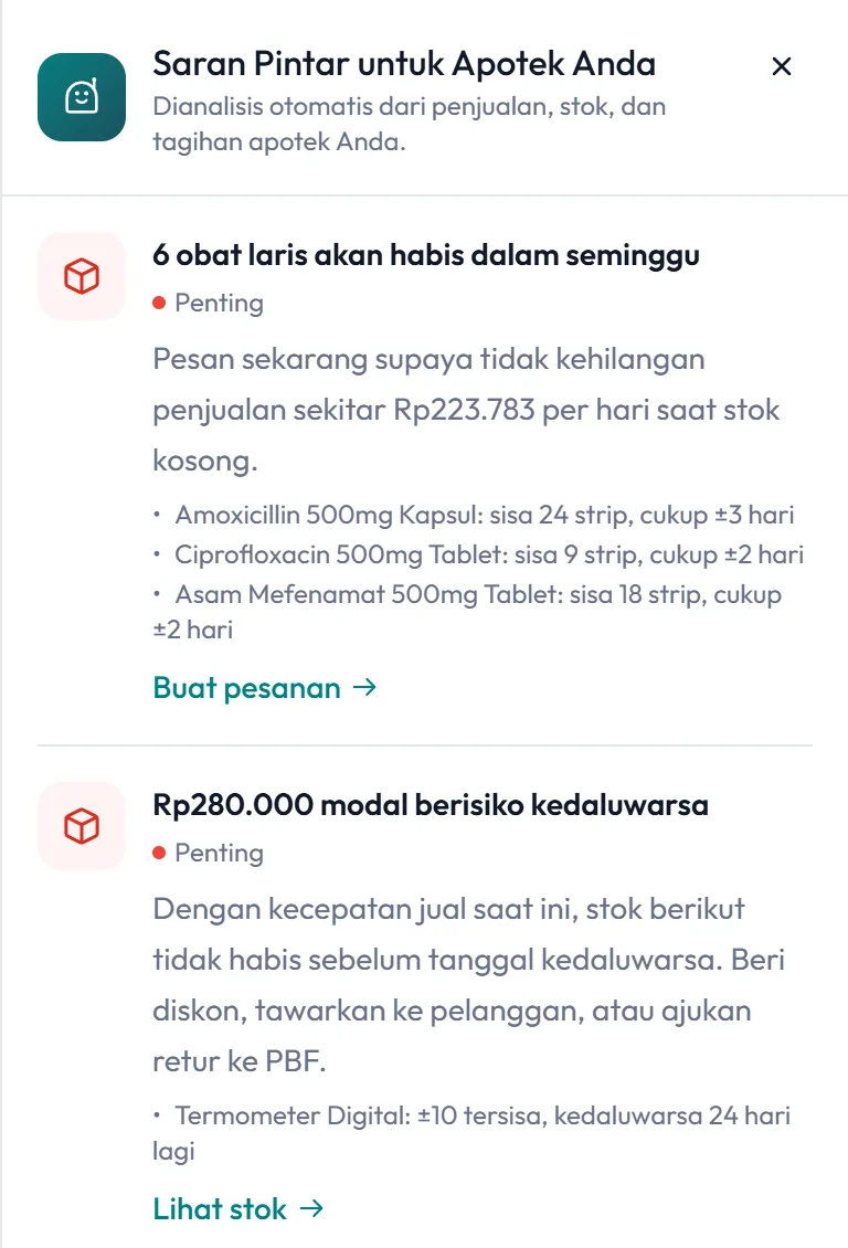 Tampilan Saran Pintar AI di aplikasi Farmione